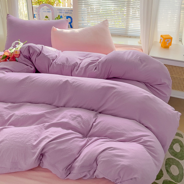 91家纺网 家纺一手货源 找家纺 森璐家纺 2024新款1水洗棉被套纯色被套单被套素色被套 混搭-紫粉