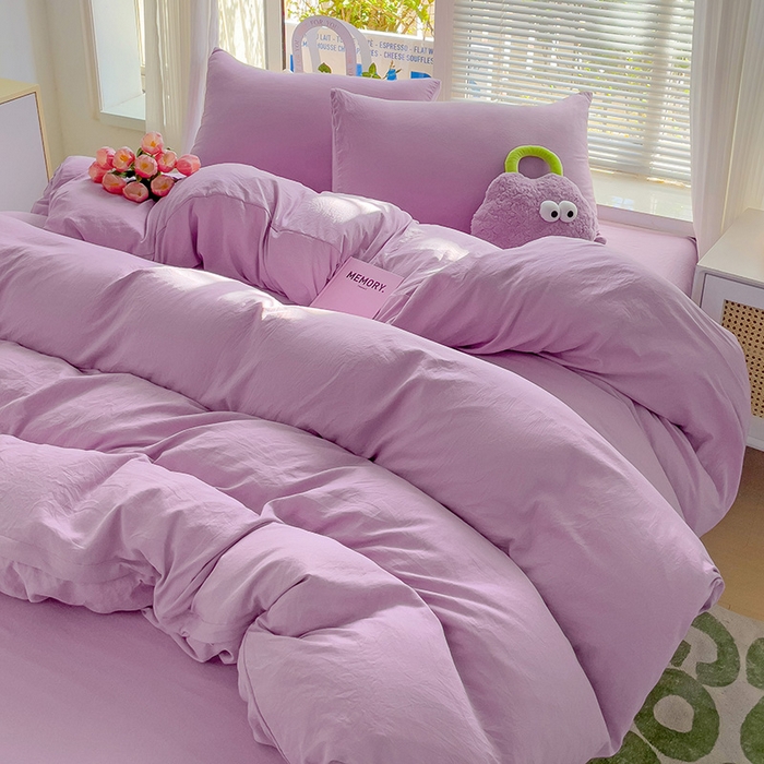 91家纺网 家纺一手货源 找家纺 森璐家纺 2024新款1水洗棉被套纯色被套单被套素色被套 紫色