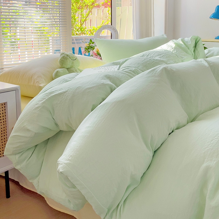 91家纺网 家纺一手货源 找家纺 森璐家纺 2024新款1水洗棉被套纯色被套单被套素色被套 混搭-藻绿黄