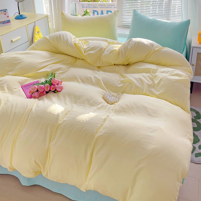 91家纺网 家纺一手货源 找家纺 森璐家纺 2024新款1水洗棉被套纯色被套单被套素色被套 混搭-黄水绿