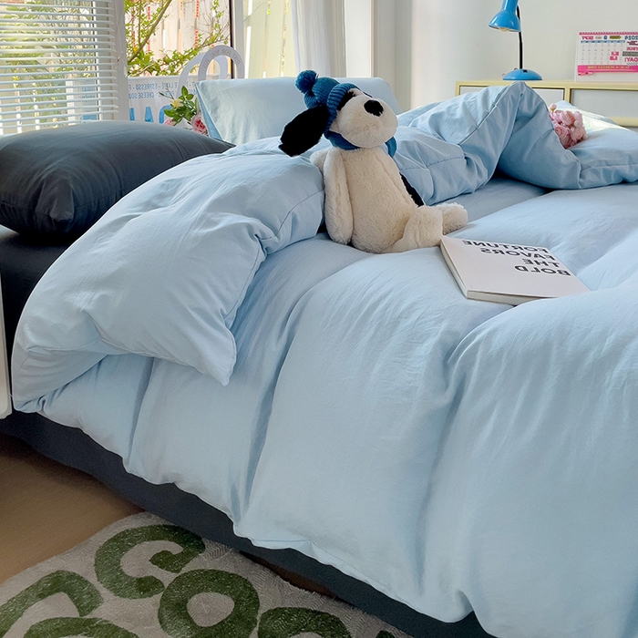 91家纺网 家纺一手货源 找家纺 森璐家纺 2024新款1水洗棉被套纯色被套单被套素色被套 混搭-浅蓝深灰