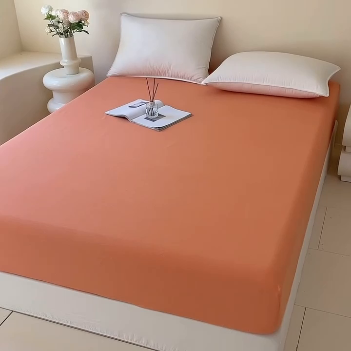 91家纺网 家纺一手货源 找家纺 艾迪尚家纺 2025新款纯色生态磨毛绣花单床笠 幸福树-桔黄