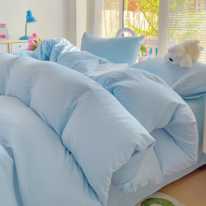 91家纺网 家纺一手货源 找家纺 森璐家纺 2024新款1水洗棉被套纯色被套单被套素色被套 浅蓝色