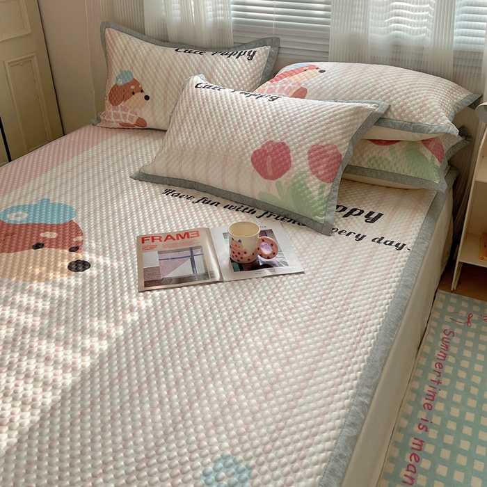 91家纺网 家纺一手货源 找家纺 顾里家纺 2024 新款凉豆豆印花席 郁金香狗