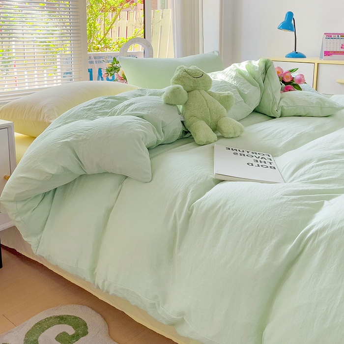 91家纺网 家纺一手货源 找家纺 森璐家纺 2024新款1水洗棉被套纯色被套单被套素色被套 混搭-藻绿黄