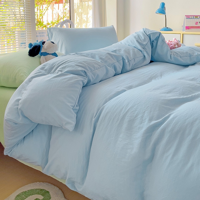 91家纺网 家纺一手货源 找家纺 森璐家纺 2024新款1水洗棉被套纯色被套单被套素色被套 混搭-浅蓝藻绿