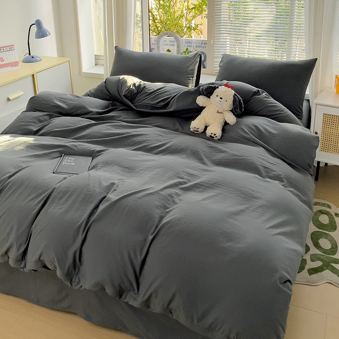 91家纺网 家纺一手货源 找家纺 森璐家纺 2024新款1水洗棉被套纯色被套单被套素色被套 深灰色