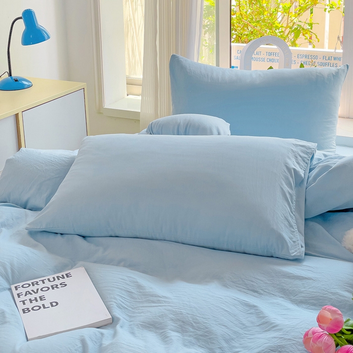 91家纺网 家纺一手货源 找家纺 森璐家纺 2024新款1水洗棉被套纯色被套单被套素色被套 浅蓝色