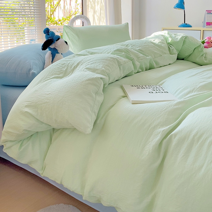 91家纺网 家纺一手货源 找家纺 森璐家纺 2024新款1水洗棉被套纯色被套单被套素色被套 混搭-藻绿浅蓝