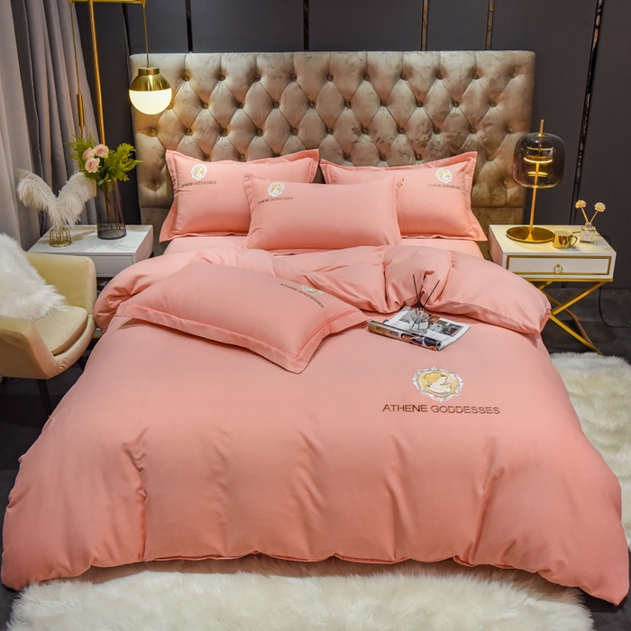 91家纺网 家纺一手货源 找家纺 艾迪尚家纺 2025新款纯色生态磨毛绣花四件套 艾薇儿-玉色