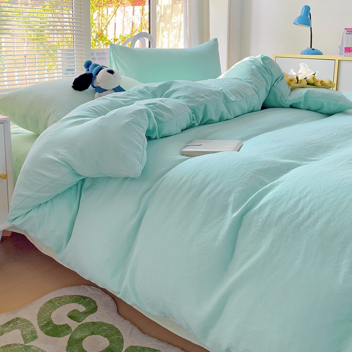 91家纺网 家纺一手货源 找家纺 森璐家纺 2024新款1水洗棉被套纯色被套单被套素色被套 混搭-水绿藻绿