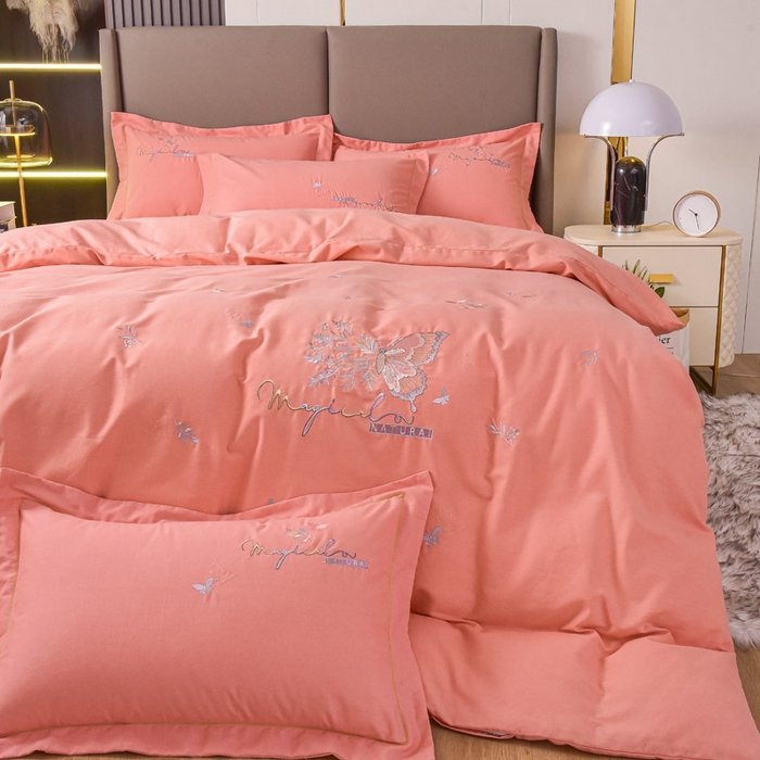 91家纺网 家纺一手货源 找家纺 艾迪尚家纺 2025新款纯色生态磨毛绣花四件套 蝶恋花-暖玉