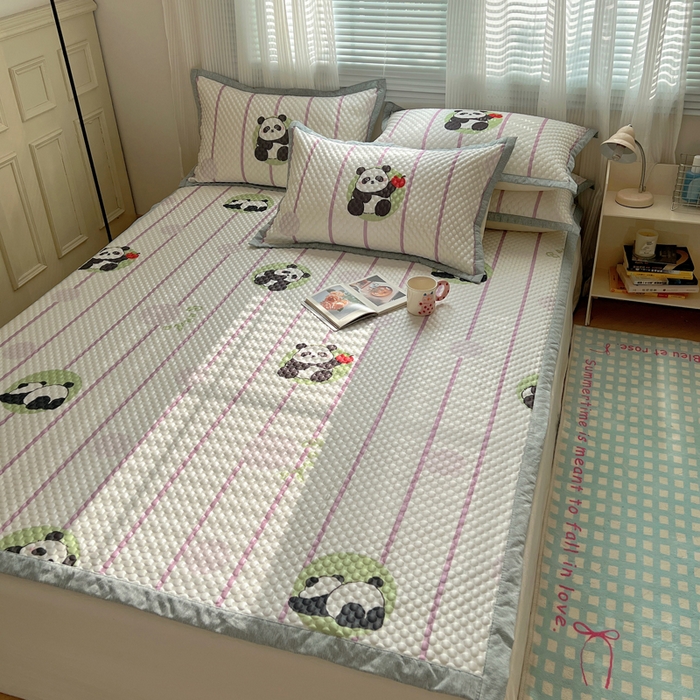 91家纺网 家纺一手货源 找家纺 顾里家纺 2024 新款凉豆豆印花席 条纹熊猫