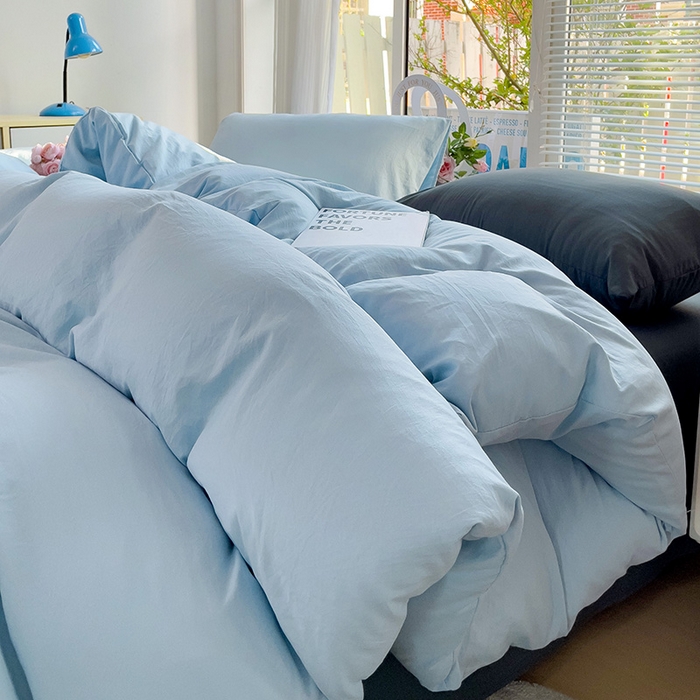 91家纺网 家纺一手货源 找家纺 森璐家纺 2024新款1水洗棉被套纯色被套单被套素色被套 混搭-浅蓝深灰