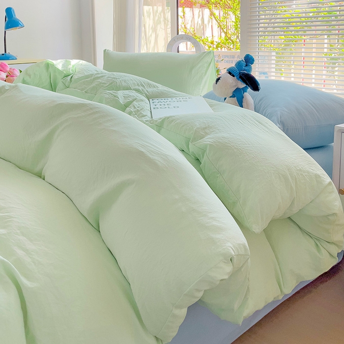 91家纺网 家纺一手货源 找家纺 森璐家纺 2024新款1水洗棉被套纯色被套单被套素色被套 混搭-藻绿浅蓝