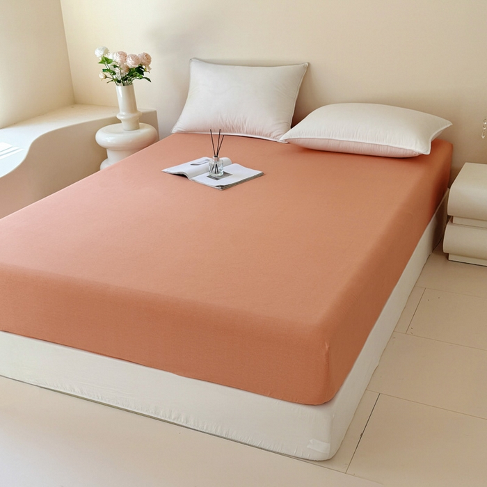 91家纺网 家纺一手货源 找家纺 艾迪尚家纺 2025新款纯色生态磨毛绣花单床笠 幸福树-桔黄