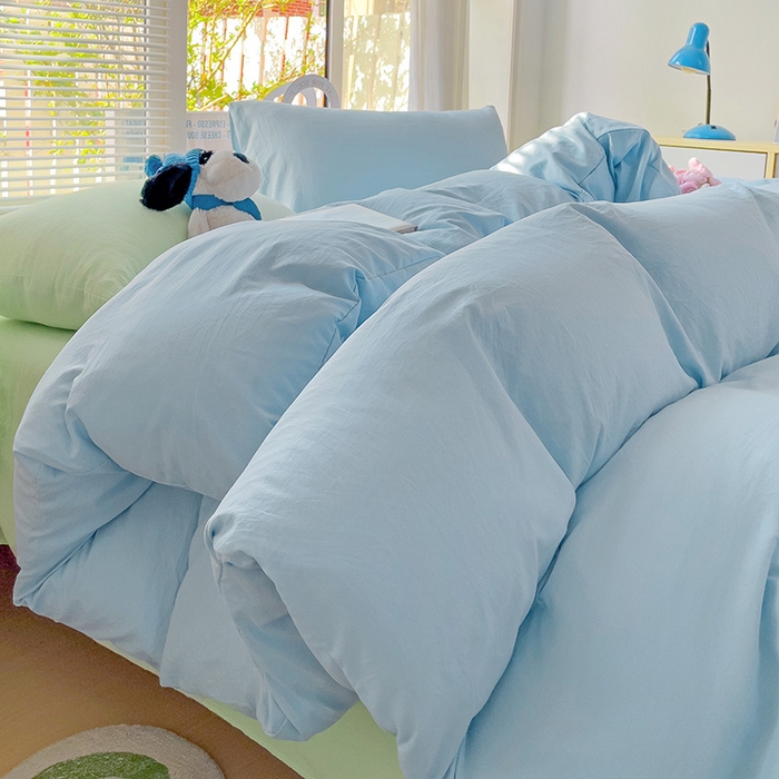 91家纺网 家纺一手货源 找家纺 森璐家纺 2024新款1水洗棉被套纯色被套单被套素色被套 混搭-浅蓝藻绿