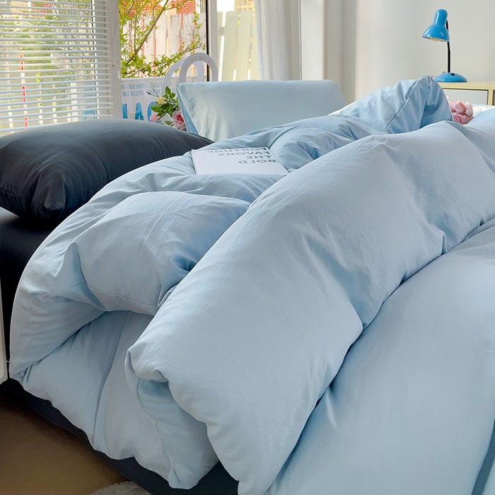 91家纺网 家纺一手货源 找家纺 森璐家纺 2024新款1水洗棉被套纯色被套单被套素色被套 混搭-浅蓝深灰