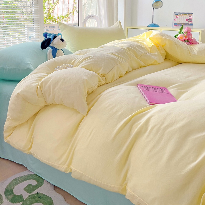 91家纺网 家纺一手货源 找家纺 森璐家纺 2024新款1水洗棉被套纯色被套单被套素色被套 混搭-黄水绿
