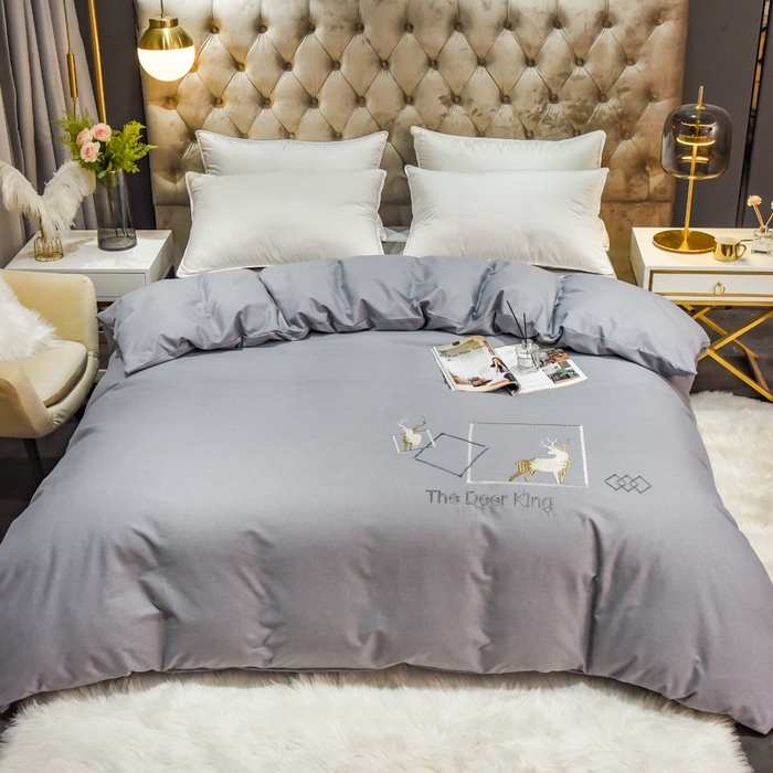 91家纺网 家纺一手货源 找家纺 艾迪尚家纺 2025新款纯色生态磨毛绣花单床单 麋鹿-高级灰