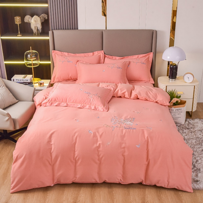 91家纺网 家纺一手货源 找家纺 艾迪尚家纺 2025新款纯色生态磨毛绣花单床单 蝶恋花-暖玉