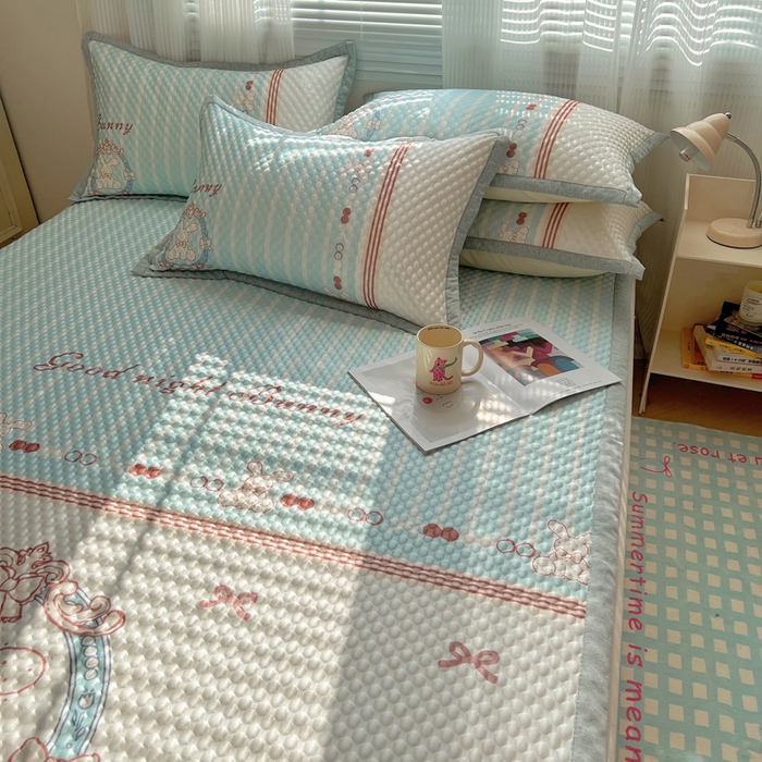 91家纺网 家纺一手货源 找家纺 顾里家纺 2024 新款凉豆豆印花席 蝴蝶结兔