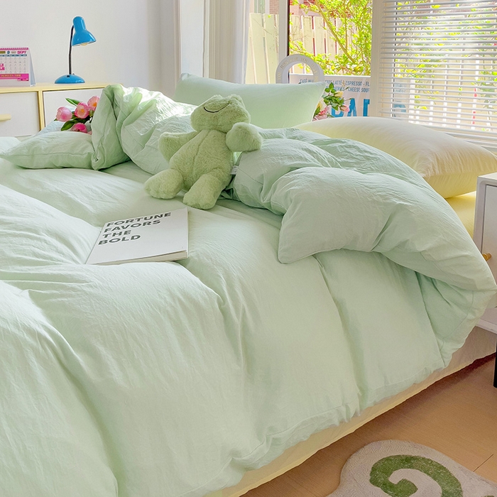 91家纺网 家纺一手货源 找家纺 森璐家纺 2024新款1水洗棉被套纯色被套单被套素色被套 混搭-藻绿黄