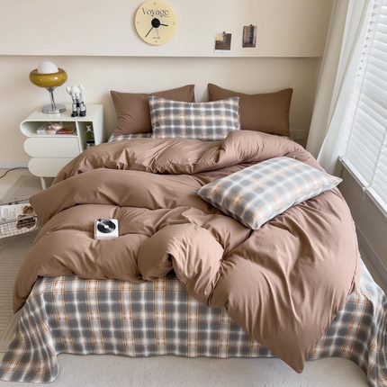 91家纺网 家纺一手货源 找家纺 人人爱家纺 2025新款水洗棉四件套 格调-焦糖