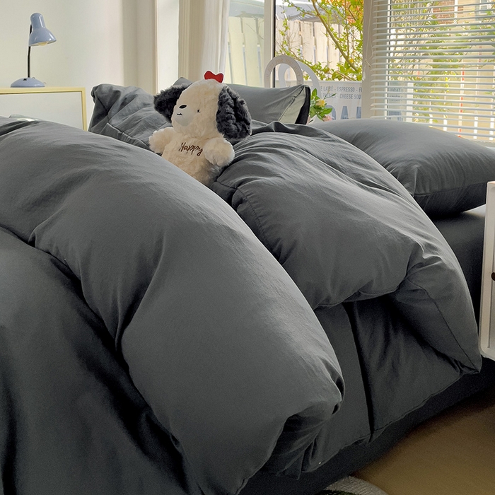91家纺网 家纺一手货源 找家纺 森璐家纺 2024新款1水洗棉被套纯色被套单被套素色被套 深灰色