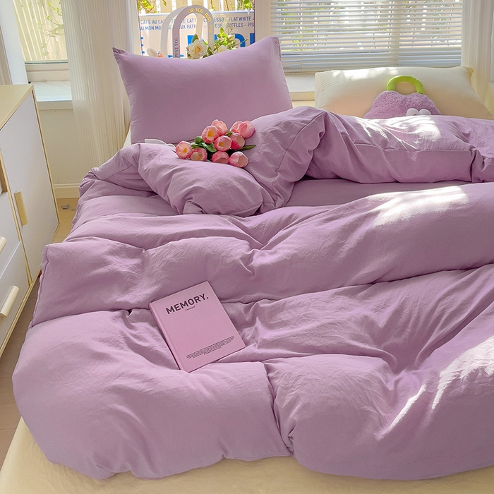 91家纺网 家纺一手货源 找家纺 森璐家纺 2024新款1水洗棉被套纯色被套单被套素色被套 混搭-紫黄