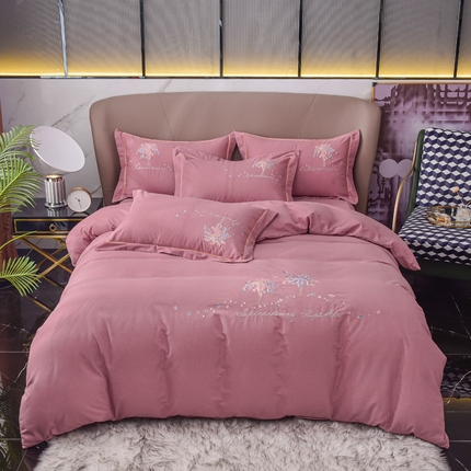 艾迪尚家纺 2025新款纯色生态磨毛绣花单床笠 幸福树-豆沙