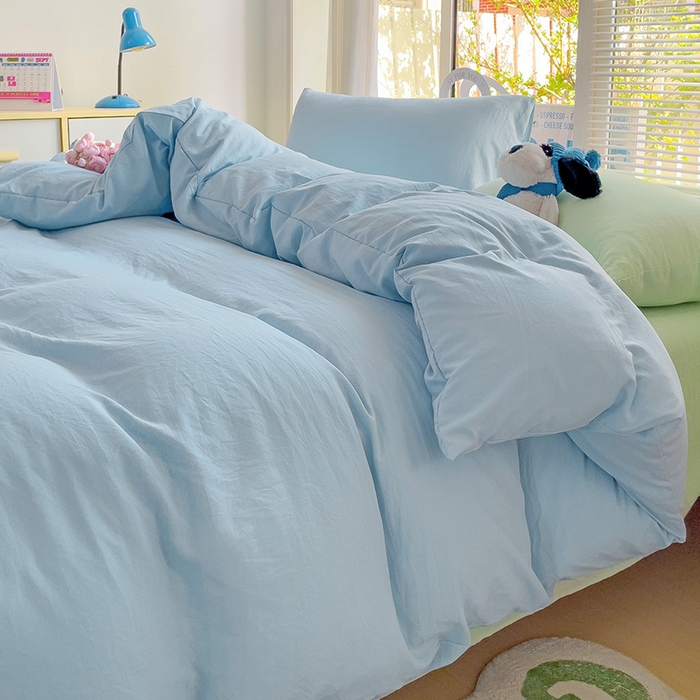 91家纺网 家纺一手货源 找家纺 森璐家纺 2024新款1水洗棉被套纯色被套单被套素色被套 混搭-浅蓝藻绿