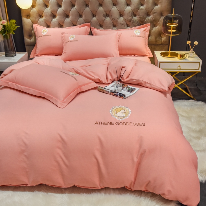 91家纺网 家纺一手货源 找家纺 艾迪尚家纺 2025新款纯色生态磨毛绣花四件套 艾薇儿-玉色