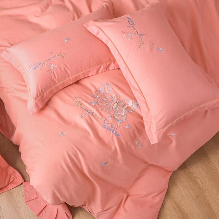 91家纺网 家纺一手货源 找家纺 艾迪尚家纺 2025新款纯色生态磨毛绣花单被套 蝶恋花-暖玉