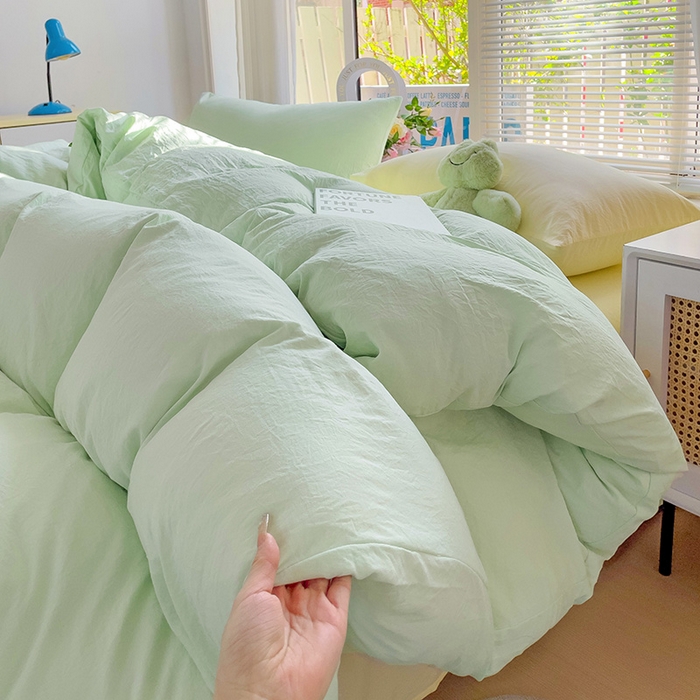 91家纺网 家纺一手货源 找家纺 森璐家纺 2024新款1水洗棉被套纯色被套单被套素色被套 混搭-藻绿黄