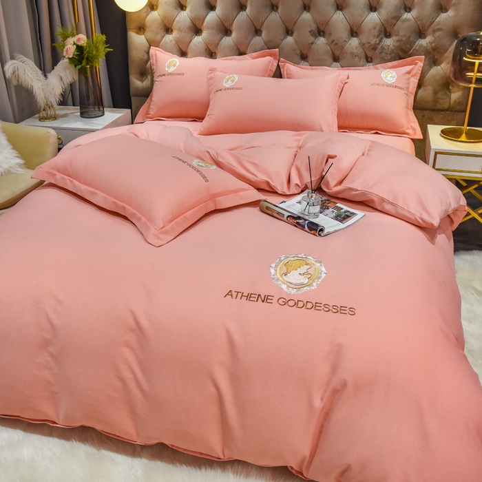 91家纺网 家纺一手货源 找家纺 艾迪尚家纺 2025新款纯色生态磨毛绣花四件套 艾薇儿-玉色