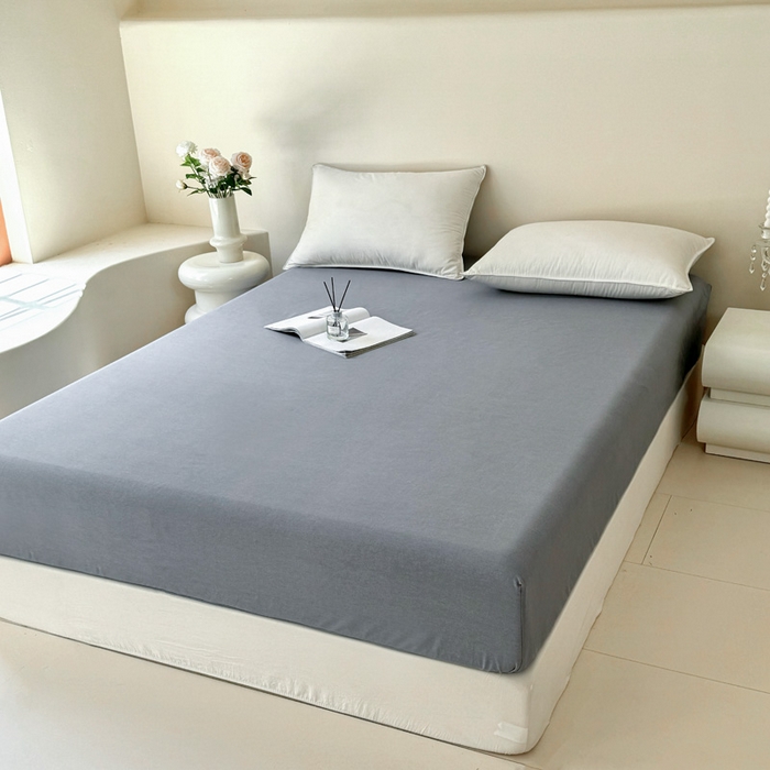 91家纺网 家纺一手货源 找家纺 艾迪尚家纺 2025新款纯色生态磨毛绣花单床笠 麋鹿-高级灰