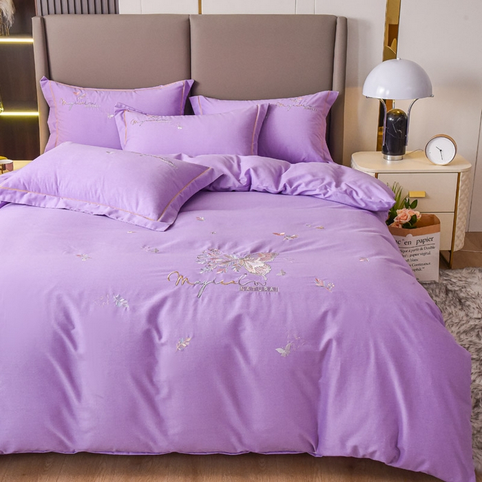 91家纺网 家纺一手货源 找家纺 艾迪尚家纺 2025新款纯色生态磨毛绣花单被套 蝶恋花-淡紫