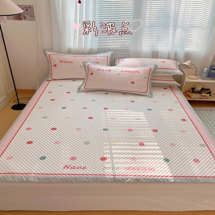 91家纺网 家纺一手货源 找家纺 顾里家纺 2024 新款凉豆豆印花席 彩波点