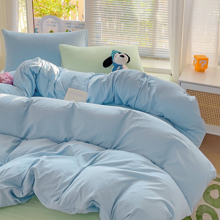 91家纺网 家纺一手货源 找家纺 森璐家纺 2024新款1水洗棉被套纯色被套单被套素色被套 混搭-浅蓝藻绿