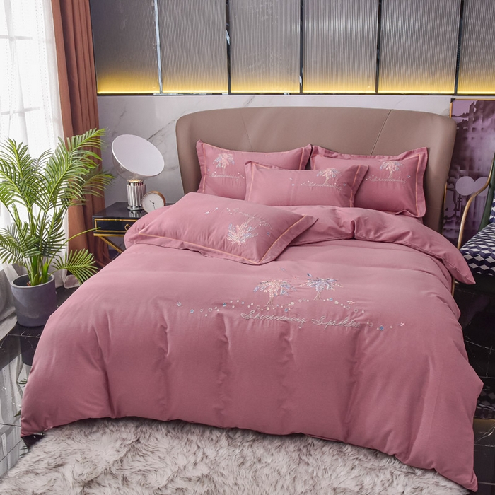 91家纺网 家纺一手货源 找家纺 艾迪尚家纺 2025新款纯色生态磨毛绣花单床笠 幸福树-豆沙