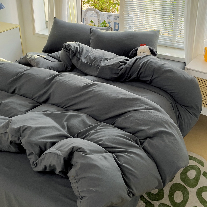 91家纺网 家纺一手货源 找家纺 森璐家纺 2024新款1水洗棉被套纯色被套单被套素色被套 深灰色