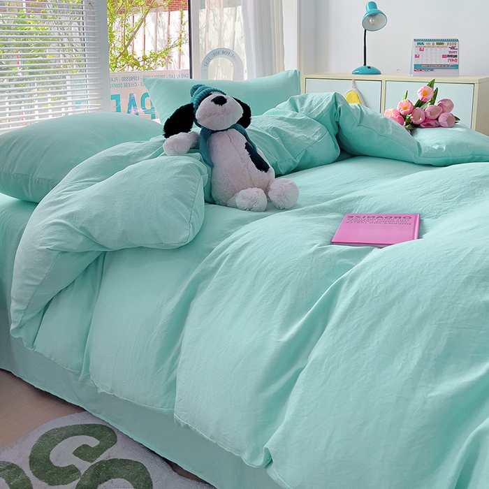 91家纺网 家纺一手货源 找家纺 森璐家纺 2024新款1水洗棉被套纯色被套单被套素色被套 水绿色