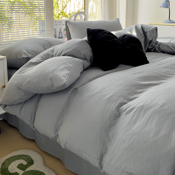 91家纺网 家纺一手货源 找家纺 森璐家纺 2024新款1水洗棉被套纯色被套单被套素色被套 浅灰色