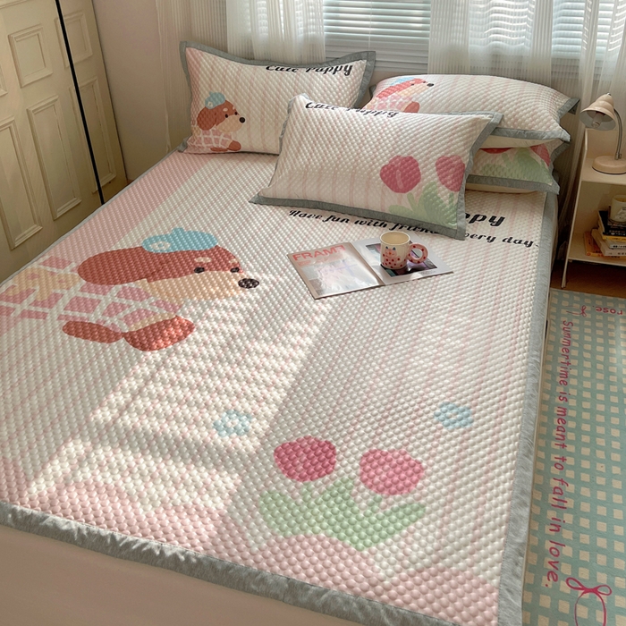 91家纺网 家纺一手货源 找家纺 顾里家纺 2024 新款凉豆豆印花席 郁金香狗