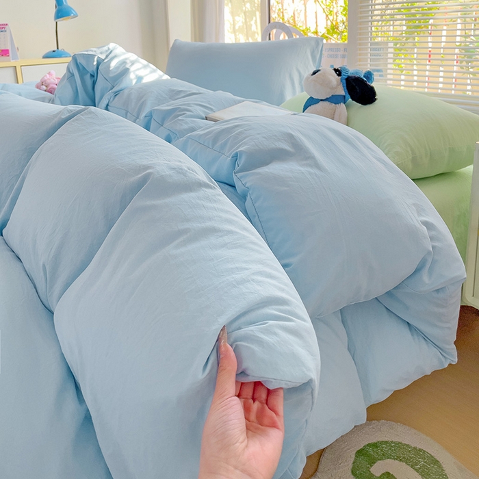 91家纺网 家纺一手货源 找家纺 森璐家纺 2024新款1水洗棉被套纯色被套单被套素色被套 混搭-浅蓝藻绿