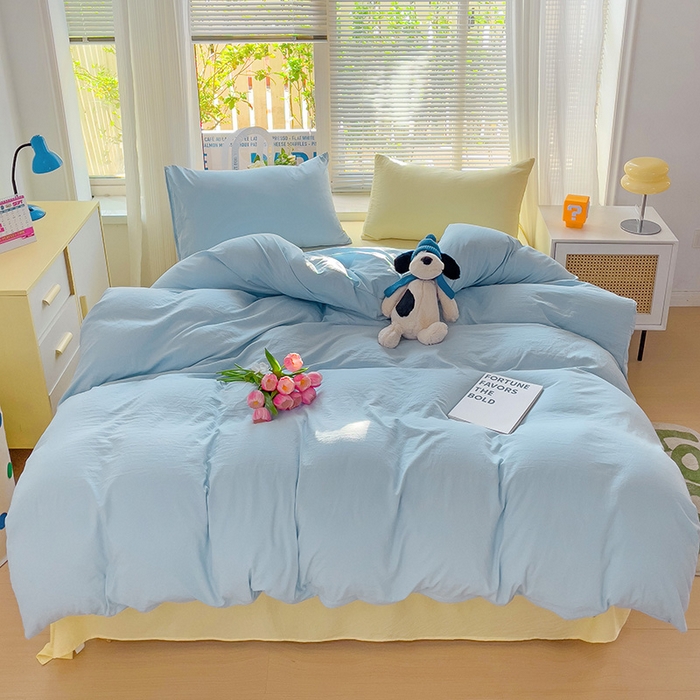 91家纺网 家纺一手货源 找家纺 森璐家纺 2024新款1水洗棉被套纯色被套单被套素色被套 混搭-浅蓝黄