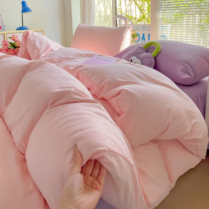 森璐家纺 2024新款1水洗棉被套纯色被套单被套素色被套 混搭-粉紫