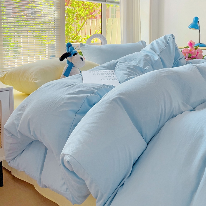 91家纺网 家纺一手货源 找家纺 森璐家纺 2024新款1水洗棉被套纯色被套单被套素色被套 混搭-浅蓝黄