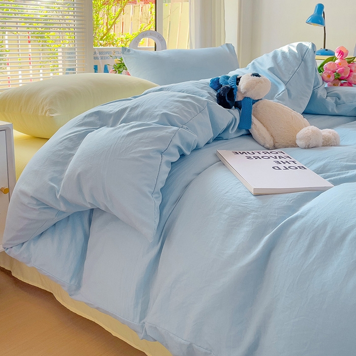 91家纺网 家纺一手货源 找家纺 森璐家纺 2024新款1水洗棉被套纯色被套单被套素色被套 混搭-浅蓝黄
